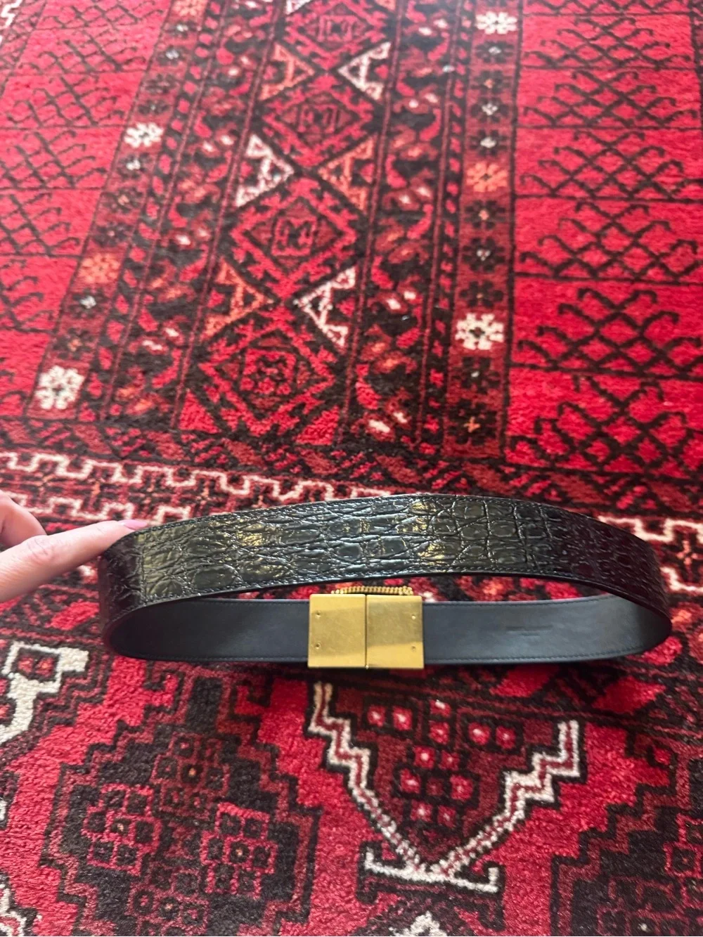 Saint Laurent Black Leather Belt with Gold YSL Buckle
